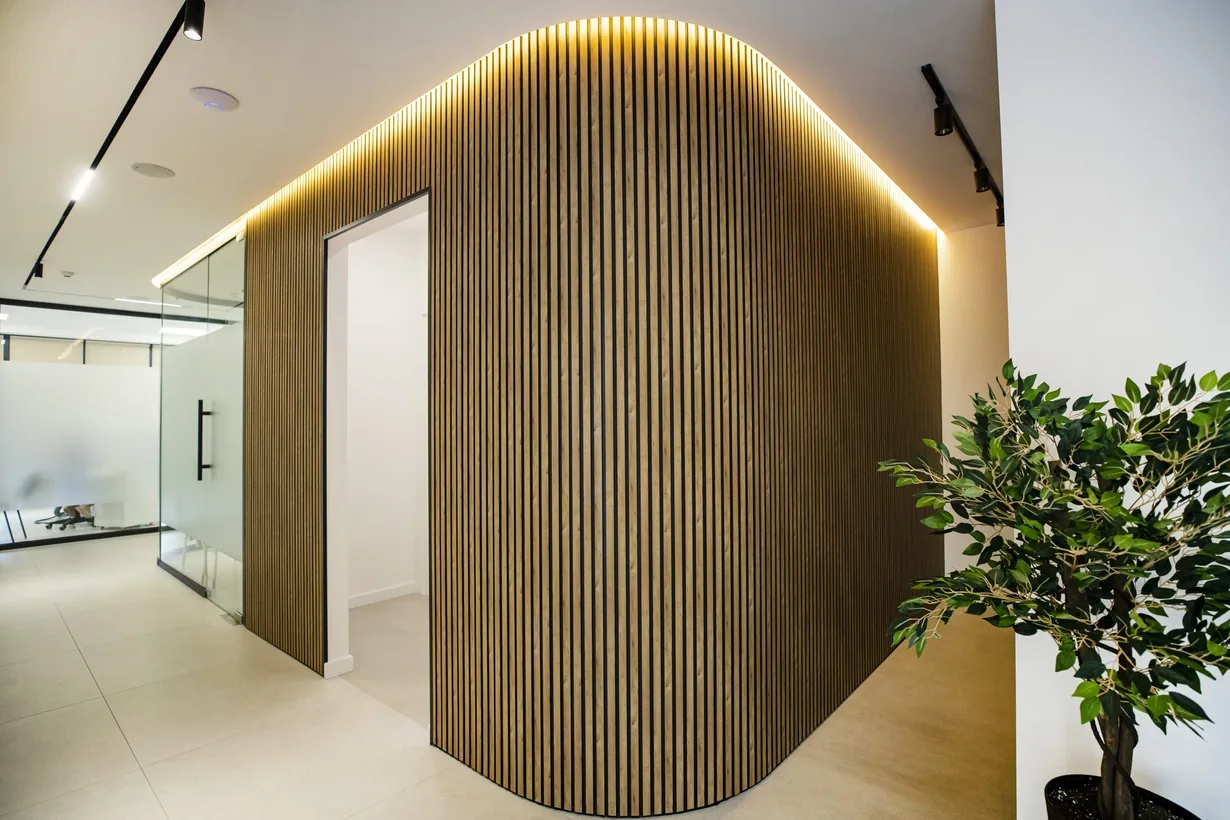 Wood-panelled interior of the NB Dental clinic